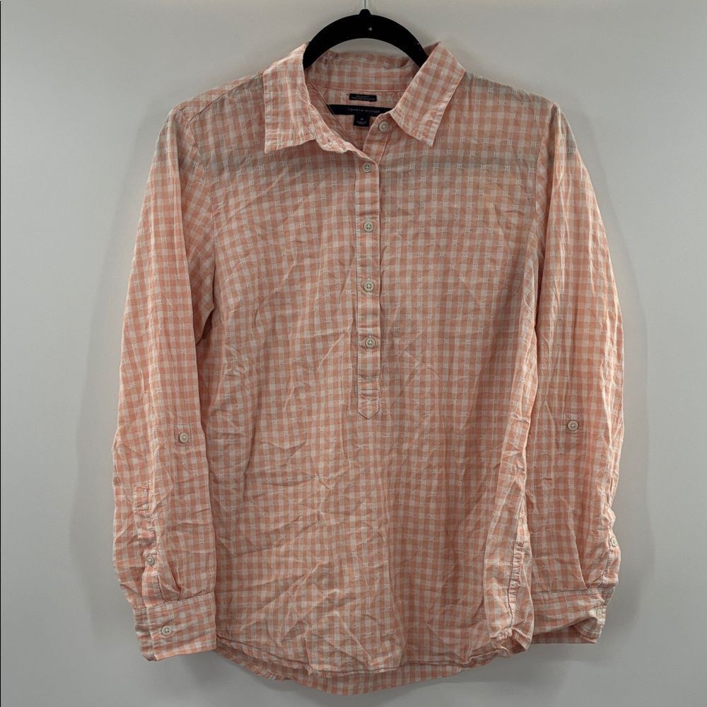3for$20 Tommy Hilfiger Womans Light Orange Checkered Button Down Blouse size:M